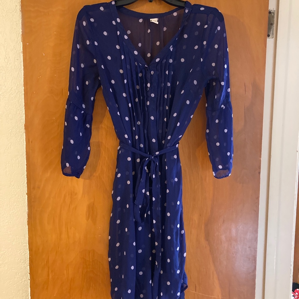 Blue and white polka dot dress